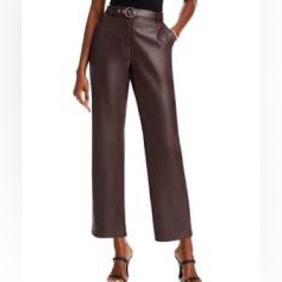 Tahari Pants - Tahari Faux Leather Wide Leg Pants Dark Brown High Rise Size 12
